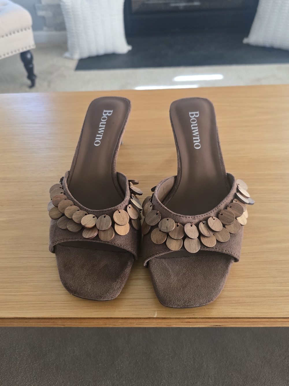 Brown Sequin Mule Slides